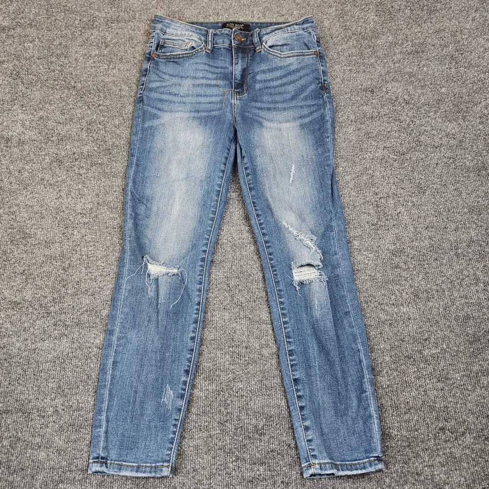 Judy Blue Relaxed Fit Jeans Womens 29 Distressed Denim Stretch Mid Rise Med Wash